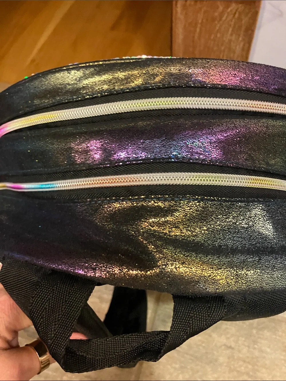The Children's Place Full Size  Silver Flip Sequin Backpack with Rainbow Heart
